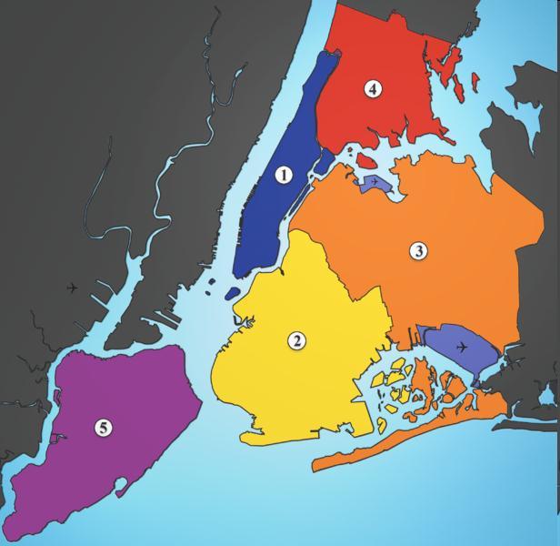 Major parts New York has 5 major boroughs: 1.