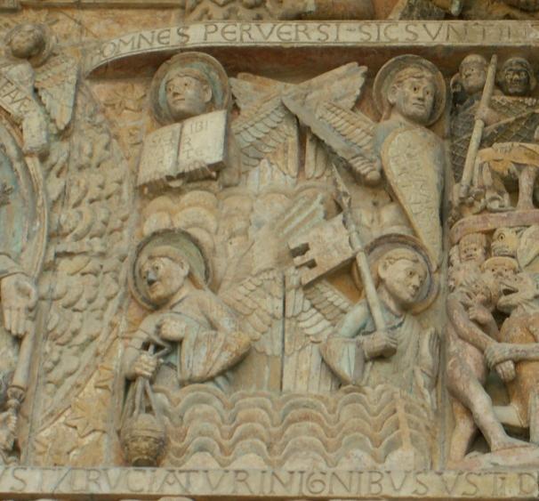 této první části průvodu je Dadon, zakladatel svatého místa v Conques, identifikovaný díky své poustevnické holi.