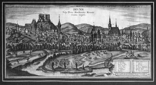 8. MÍSTOPIS (Položky 347-440) 347. Joris Hoefnagel (1575 1630) Brno kolorovaný mědirytina, 1617, 26,5 x 55 cm, rám, lehce zažloutlý papír 16 000 Kč ( 616) 348.
