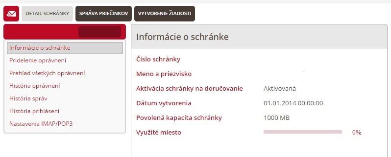 časti schránky Do správy schránky a jej priečinkov sa dostanete cez funkciu Nastavenia (ikona ozubeného kolieska) v poli s menom a priezviskom