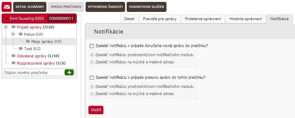 Obr. 46a Záložka Notifikácie Na výber sú nasledujúce možnosti, kedy je notifikácia zaslaná: pri doručení novej správy do