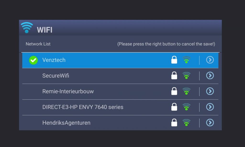 ENG: when your WiFi is confirmed and connected correctly you will see a green dot in front of the connection CZ: pokud je vaše WiFi potvrzena a připojení proběhlo správně, uvidíte