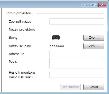 Registrce projektorů pro ovládání 13 e Vyberte projektor, který chcete zregistrovt. F Podle potřeby zdejte poznámky o projektoru, npříkld jeho umístění.