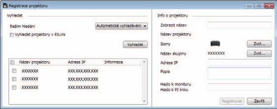Pokud nezdáte správné heslo, nebude možné projektor sledovt ni ovládt ni po jeho registrci. Dlší informce o heslech viz Uživtelská příručk projektoru. g Klikněte n tlčítko Registrovt.