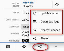 dialog navigace pro výpočet trasy ke keši. Více viz Navigace >> Navádět - spustí navádění na keš na mapě.