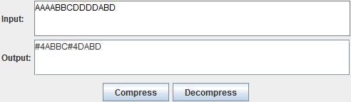 Při stisknutí tlačítka je vstupní text zkontrolován, zda je ve správném tvaru, a poté dojde ke kompresi (tlačítko Compress) nebo dekompresi (tlačítko Decompress) vstupního textu.