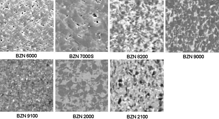 FSI VUT DIPLOMOVÁ PRÁCE List 35 BZN 8200 Materiál se složen z 65 obj.% krystalů Borazon CBN s průměrnou velikostí 2 µm a keramického pojiva TiN.