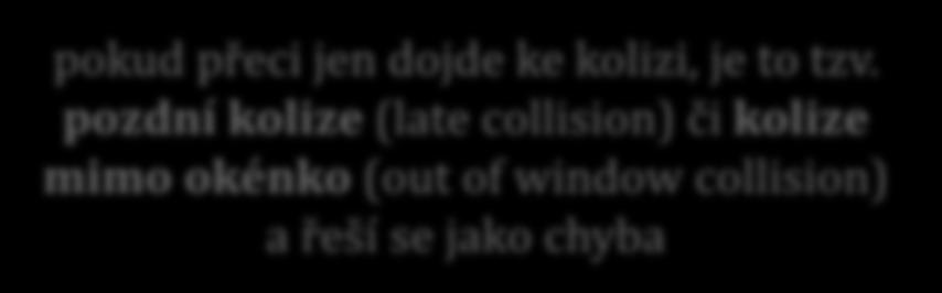 označovaný též jako okénko kolize (collision window) velikost časového slotu (okénka kolize) je volena tak, aby se signál stihl dostat tam