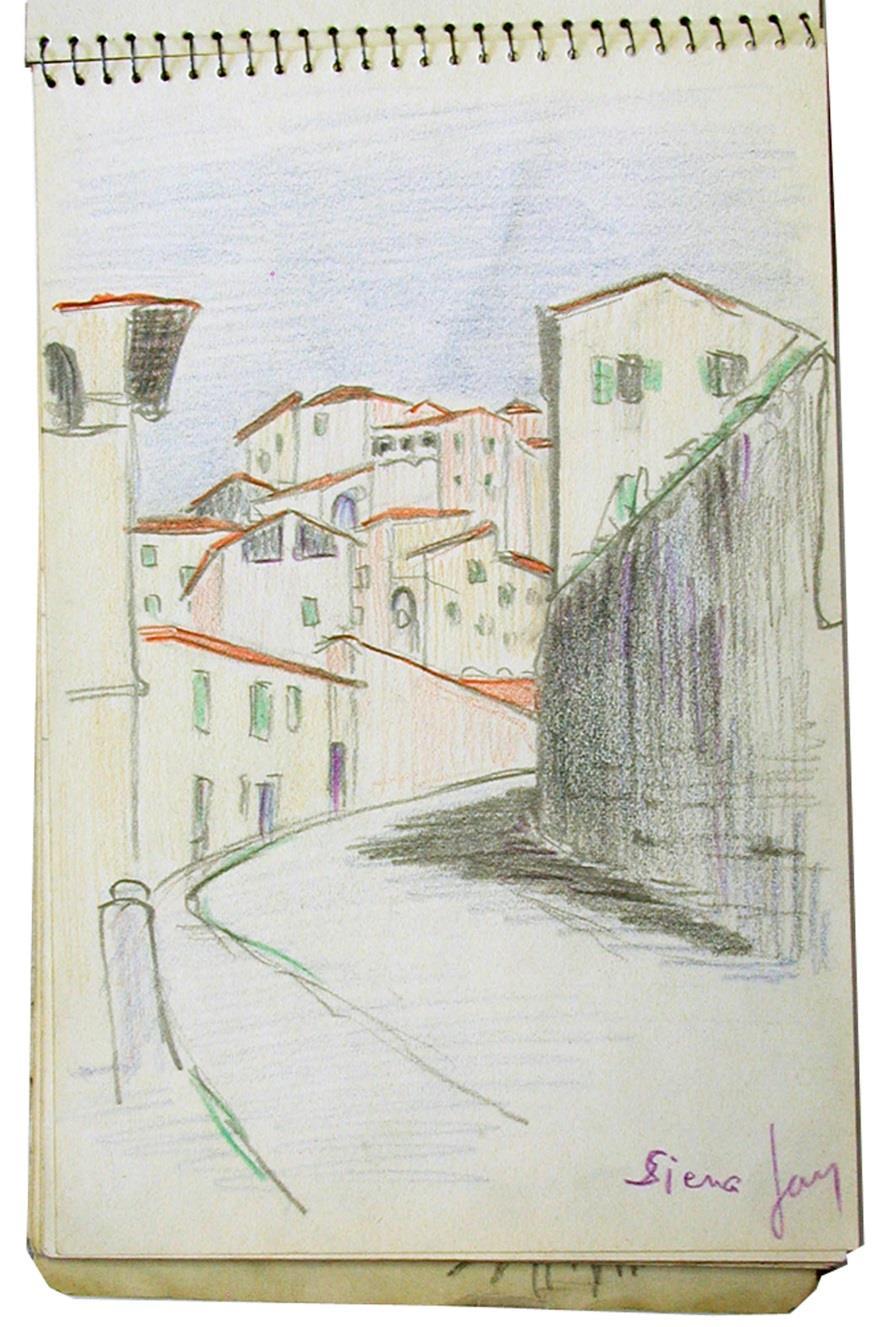 Rue de Sienne, 1928, crayon et pastel sur papier (du carnet de croquis de son deuxième voyage