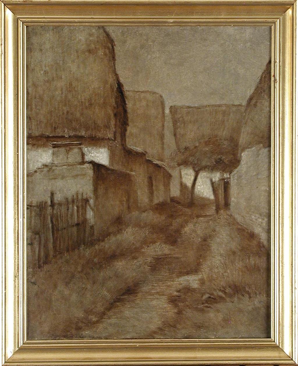 Village français (Francouzská vesnice), 1885-1890, huile sur toile (grisaille)