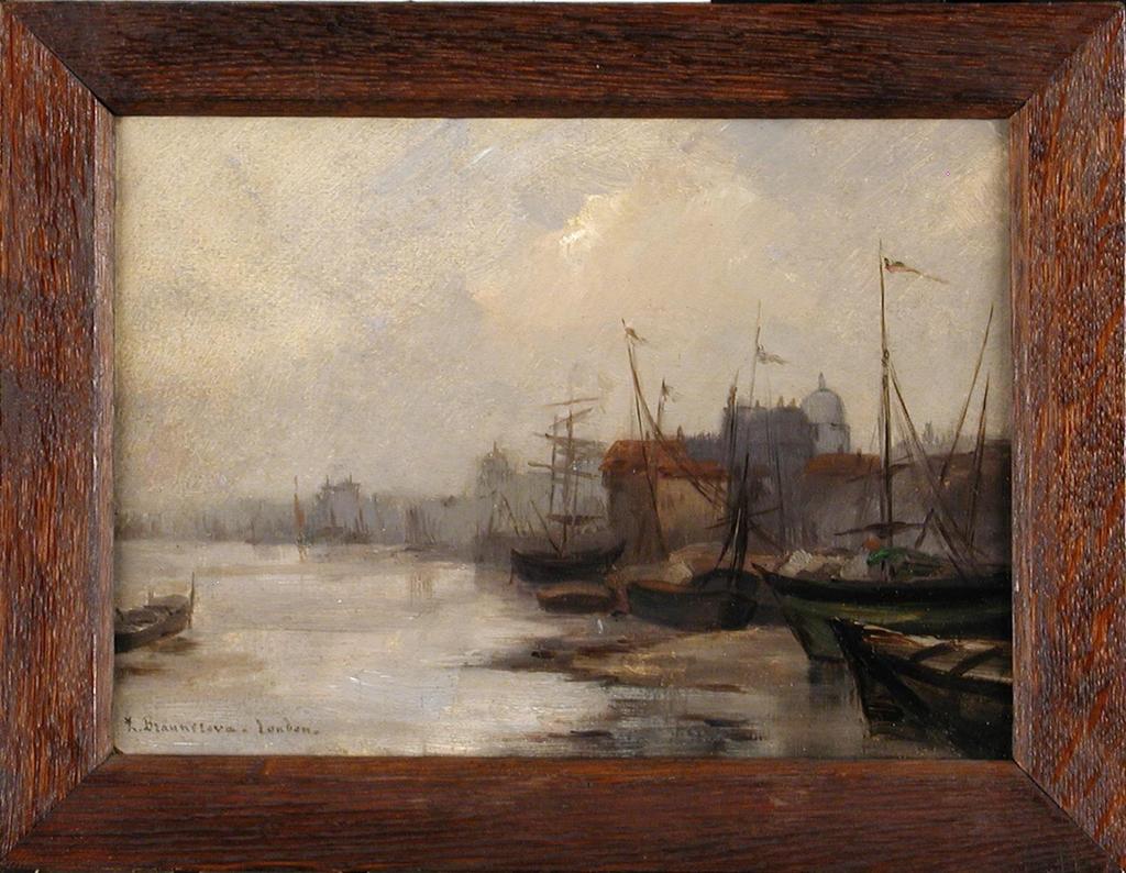 Les barques au port (Londres) (Bárky v přístavu (Londýn)), 1886, huile sur caron.