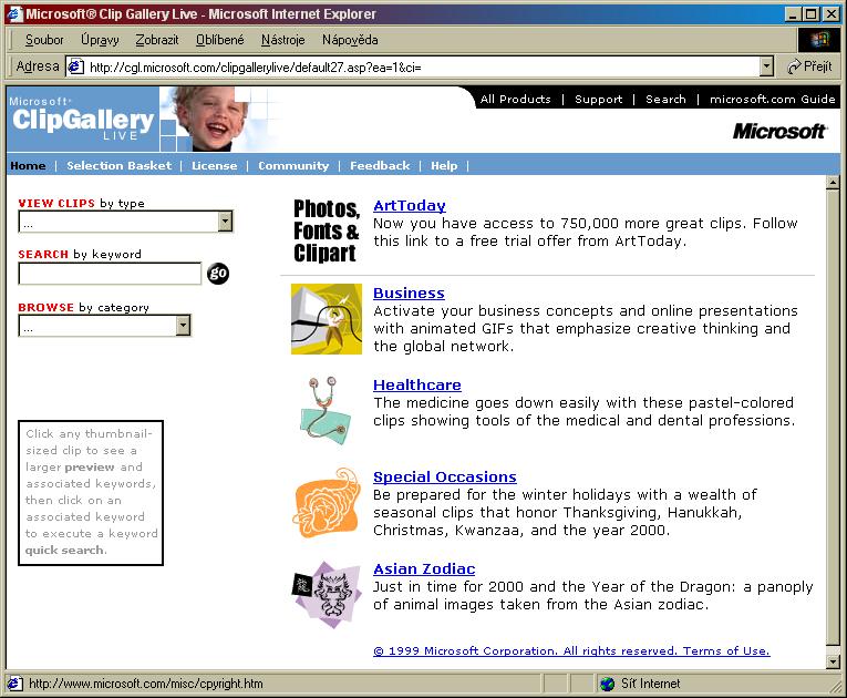 http://cgl.microsoft.com/clipgallerylive Součástí kancelářské sady programů Microsoft Office je i pomocný program Clip Gallery. Pomáhá udržet pořádek a usnadnit vyhledávání v tzv.
