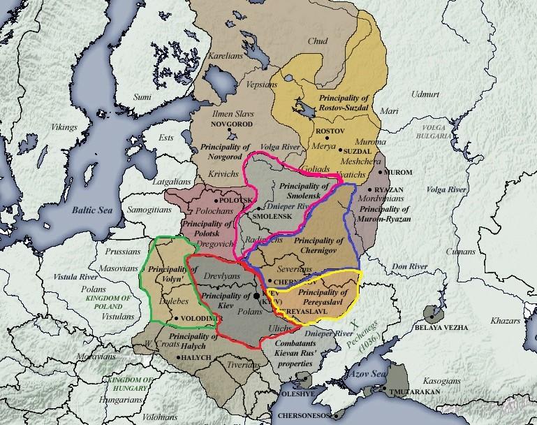 Kyjevská Rus se rozpadla na 12 knížectví a ty dále na 240 menších územních