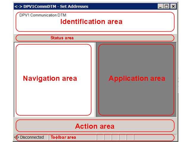 FDT/DTM v průmyslové automatizaci 65 Identification Area oblast slouží k zobrazení základních informací jako je název DTM, výrobce či verze DTM Status Area oblast pro speciální funkce DTM Navigation