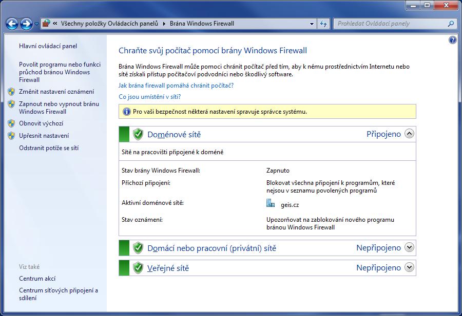 Str. 21/24 Postup nastavení pro Windows 7: Ovládací panely Brána Windows Firewall, vlevo zvolit odkaz Povolit programu nebo funkci průchod