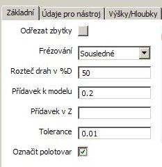 Nastavení záložky Základní je na Obr. 4.13. Obr. 4.13 Hrubování - záložka Zákadní Na záložce Údaje pro nástroj je potřeba klepnout na Vyhledat a podobně jako na obrázku 4.