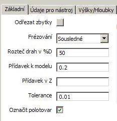 Nastavení záložky Základní je na Obr. 4.13. Obr. 4.13 Hrubování - záložka Zákadní Na záložce Údaje pro nástroj je potřeba klepnout na Vyhledat a podobně jako na obrázku 4.