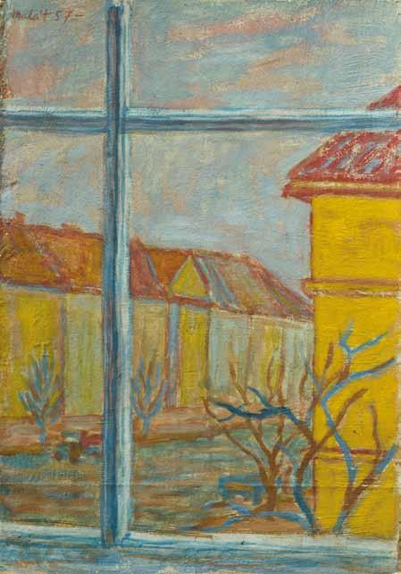 125 Radim Malát (1930 1997) Pohled z okna olej, karton, 1957, 46,5 x 33 cm, sign.