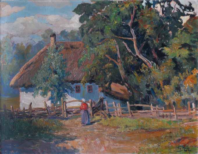 153 153 Franta Malý (1900 1980) Selská chatrč olej, karton, 73 x 93 cm, sign. PD Fr.