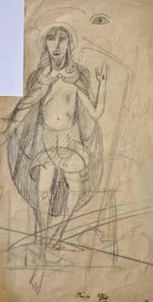 13 13 Jan Zrzavý (1890 1977) Ježíš tužka, papír, 18,9 x 9,5 cm, dole věnování: Přeje 27/XII, lehce poškozený papír