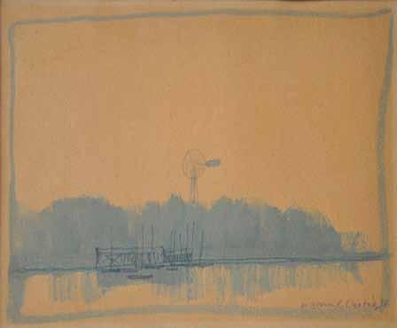 větrným kolem akvarel, papír, 1946, 12,5 x 18 cm, sign. PD Kamil Lhoták 46, rám PROVENIENCE: dílo pochází ze sbírky MUDr.