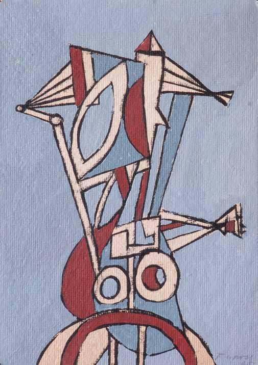 30 30 František Gross (1909 1985) Postava strojek olej, lepenka, 1965, 17,8 x 25 cm, sign. PD F. Gross, rám, k dílu přiložen posudek od MUDr.