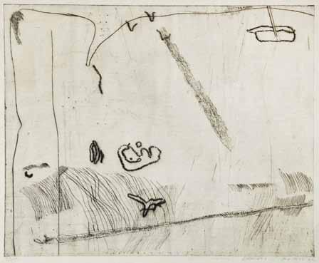 32 Adriena Šimotová (1926 2014) Kompozice 32 suchá jehla, kombinovaná technika, měkký kryt, 1967, 39 x 48,5 cm, sign. PD Adriena Šimotová 67, rám, č.