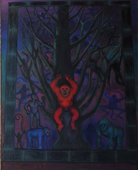 62 62 Jaroslav Róna (1957) Opičí klec olej, plátno, 2010, 150 x 120 cm, sign. PD Róna 10 XI.