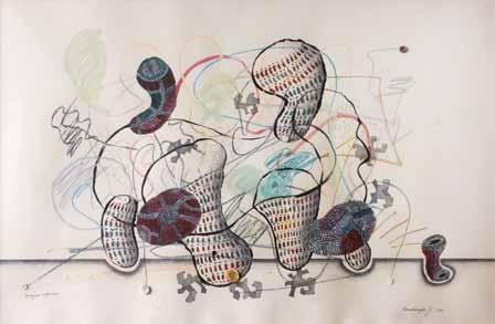 63 Jan Švankmajer (1934) Pensijní reforma kombinovaná technika, asambláž, tuš, kvaš, 2018, 55 x 85 cm, sign. PD Švankmajer J.