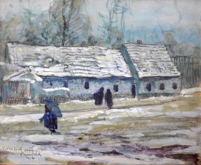 95 95 Jaroslav Panuška (1872 1958) V Nuslích prší olej, karton, 1916, 13,5 x