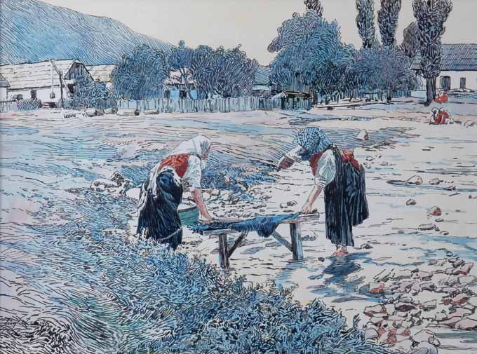 97 97 Augustin Satra (1877 1909) Detva akvarel, tuš, papír, 1905, 26 x 35 cm, sign.