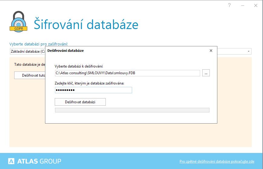 3. Deaktivace šifrování - dešifrování databáze V daném programu přejděte do nabídky Databáze a zvolte položku Šifrování databáze.