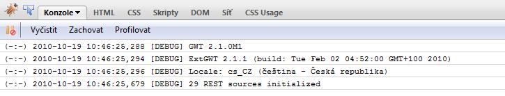 Logování pomocí GWT-log Podobné Log4J: Log.debug("spouštím výpočet.