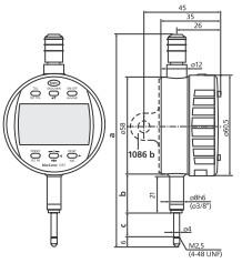 MarCator 1087 R s čárkovou stupnicí Provedení - kontrastní LCD displej s 11mm vysokými číslicemi, zobrazovací část otočná o 280 - integrovaná grafická čárková stupnice - rychlost posuvu 1,5m/s, typ