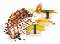 sashimi 6 pcs (salmon, tuna) Sushi menu 3 /830Kč katsuo ebi roll 8 ks; sashimi tuňák 4 ks; nigiri 6 ks (úhoř, máslová ryba, kaviár z