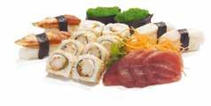 maki sushi 20 ks (8 ks california tobiko, 6 ks losos, 6 ks avokádo), nigiri 8 ks (2 ks losos, 2 ks tuňák, 2 ks krevety, 2 ks máslová