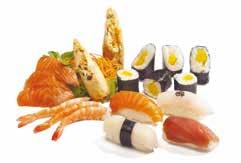 spider roll, 10 pcs philadelphia, 6 pcs salmon, 6 pcs tuna, 6 pcs avocado); nigiri 16 pcs (4 pcs salmon, 4 pcs tuna, 4 pcs prawns, caviar from flying fish 2 pcs gold, 2 pcs salmon caviar); sashimi 12