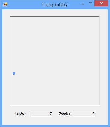 Př. program, který náhodně kreslí na sekundu modré kuličky a píše, kolik kuliček bylo zobrazeno a kolik zasaženo myší. Paint vykreslí kuličku v barvě uložené v příslušné členské proměnné.