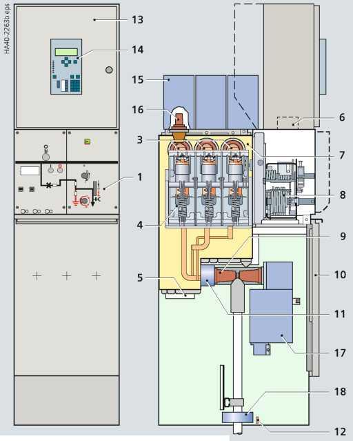 Priechodka pre káblovú koncovku a adaptér so skrutkovým kontaktom (M16) 10. Kryt káblového priestoru 11. Volitená možnos: Trojfázový prúdový transformátor (ochranný transformátor) 12.