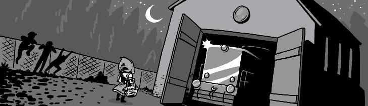 V měsíčním svitu spatří na kolejích stát něco, co jí vyrazí dech. Leskne se to jako ocel z Kladna a voní jako vykoupaný vlk.
