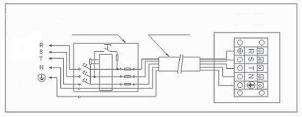2.1 Schéma elektrického zapojení Napájení 380V~ 50Hz Proudový chránič (zajistí zákazník) Síťový přívod Svorkovnice tepelného čerpadla Uzemnění Uzemnění Napájení L 220-240v N 50Hz Proudový chránič