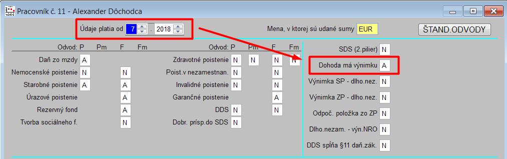 Poznámka: okienko malo do tejto verzie názov DoBPŠ má výnimku odkedy sa dajú zaviesť výnimky podľa 227a aj pre poberateľov istých druhov dôchodkov, zmenili sme názov riadku na dohoda má výnimku a