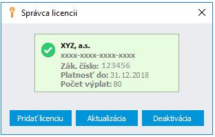 V zobrazenom okne môžete licenciu aktualizovať, deaktivovať, prípadne pridať.