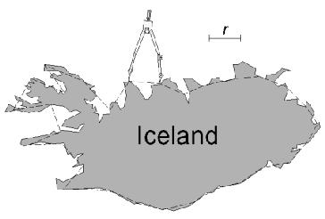 do nekonečna [12, 25, 9]. Z toho vyplývá, že ostrov o konečné ploše má nekonečnou délku pobřeží. Ilustraci měření je možno vidět na obrázku 2.2. Obrázek 2.
