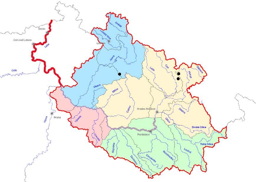 Obr. 4 Lokalizace vypouštění důlních vod (nad 500 tis. m 3 ) v roce 2010 Přehled vypuštěných měsíčních množství vod v roce 2010 u nejvýznamnějších uživatelů vod je uveden v příloze této zprávy (str.