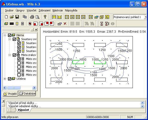 Obrázek 2.13: Izo diagram osvětlení stěny v programu Wils 2.12.1 Wils Aplikace se zabývá výpočtem umělého osvětlení vnitřních i venkovních prostor v návaznosti na aktuální České i Evropské normy.