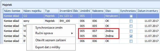 4) Provedení inventury Pomocí poslední volby v menu inventury Provést inventuru načtete data ze čtečky čárových kódů a porovnáte je s majetkem v inventuře.