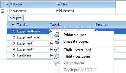 Přidat podřízenou tabulku nabídne seznam podřízených tabulek, které mají hlavní tabulku jako nadřízenou. Tato volba je přístupná pouze pro typ sestavy Hlavní / podřízené tabulky d.