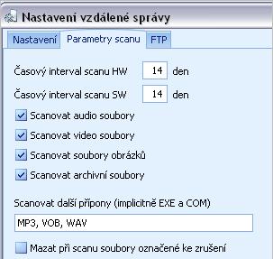 b) Parametry skenu Parametry skenu určují, kdy a co budou klienti Vzdálené správy skenovat: Časový interval skenu HW/SW - počet dnů, které musí uběhnout od posledního skenu.