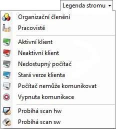 5.3 POPIS SERVERU Server Vzdálené správy se skládá z následujících částí: 1) Seznam počítačů v levé části je zobrazena stromová struktura evidence počítačů.